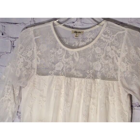 Lily Star Women’s Top Cream Cottage Core Romantic Lace Overlay Lined Soft Sz XS - Picture 4 of 6